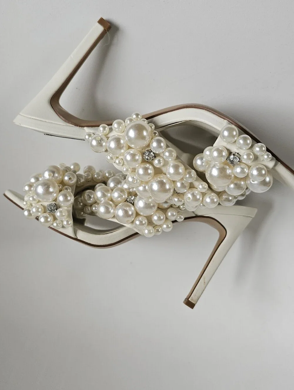 Steve Madden Ivory Pearl-Embellished High Heel Mules
